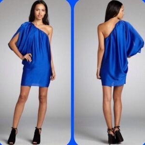Blue One Shoulder Drape Dress